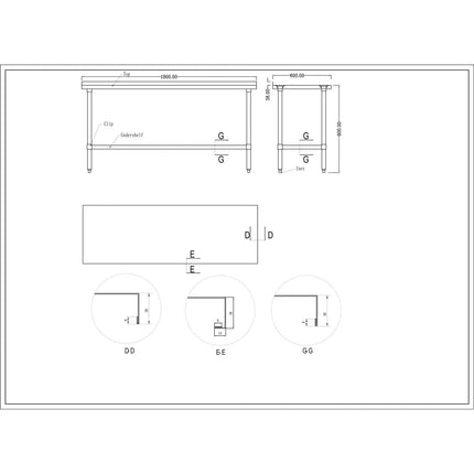 Commercial Stainless Steel Work Table Upstand 1800x600x900mm |  Wt60180 Gb