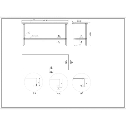 Commercial Stainless Steel Work Table Bottom Shelf 1800x600x900mm |  Wt60180 G