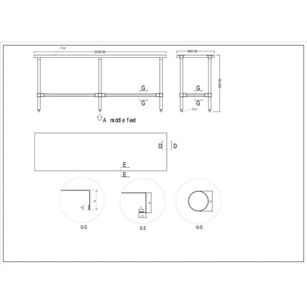 Commercial Stainless Steel Work Table No Bottom Shelf 2100x600x900mm |  Wt60210 Gnu