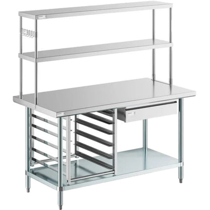 Commercial Stainless Steel Work Table With Overshelf, Drawer &Amp; Gn Pan Rack 1500x700x1700mm | Wt70150 Ps