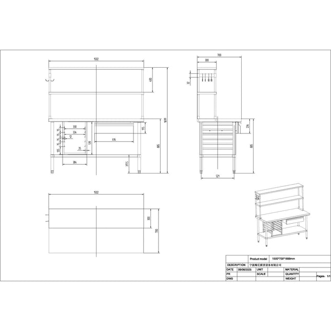 Commercial Stainless Steel Work Table With Overshelf, Drawer &Amp; Gn Pan Rack 1500x700x1700mm | Wt70150 Ps