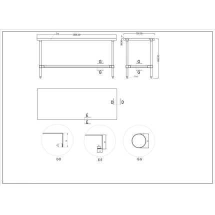 Commercial Stainless Steel Work Table No Bottom Shelf With Upstand 1800x700x900mm |  Wt70180 Gbnu