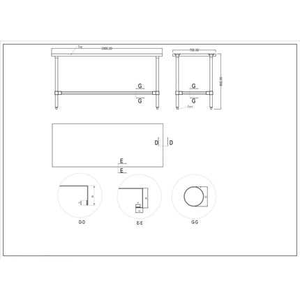 Commercial Stainless Steel Work Table No Bottom Shelf 1800x700x900mm |  Wt70180 Gnu