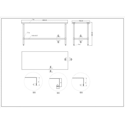 Commercial Stainless Steel Work Table Bottom Shelf 1800x700x900mm |  Wt70180 G