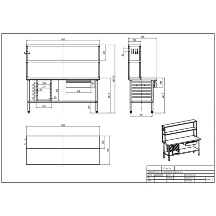 Commercial Stainless Steel Work Table With Overshelf, Drawer &Amp; Gn Pan Rack 1800x700x1675mm | Wt70180 Ps