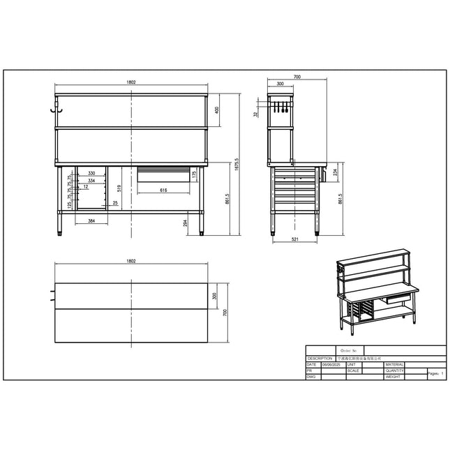 Commercial Stainless Steel Work Table With Overshelf, Drawer &Amp; Gn Pan Rack 1800x700x1675mm | Wt70180 Ps