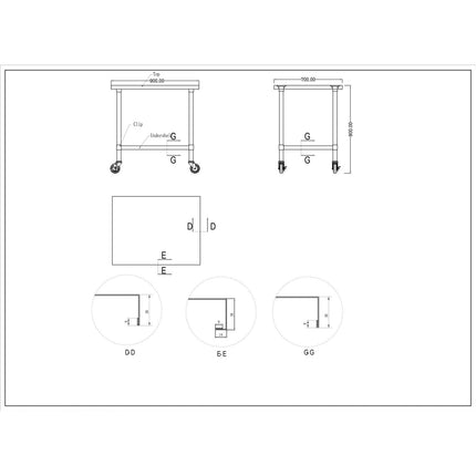 Commercial Mobile Stainless Steel Work Table Bottom Shelf 900x700x900mm |  Wt7090 Gmobile