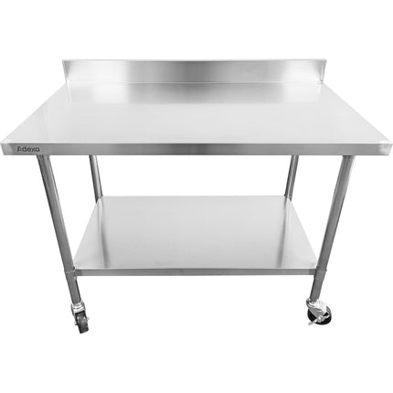 Commercial Mobile Work Table With Adjustable Feet Stainless Steel Bottom Shelf Rear Upstand 1000x600xx850/930mm |  Wt60100 C
