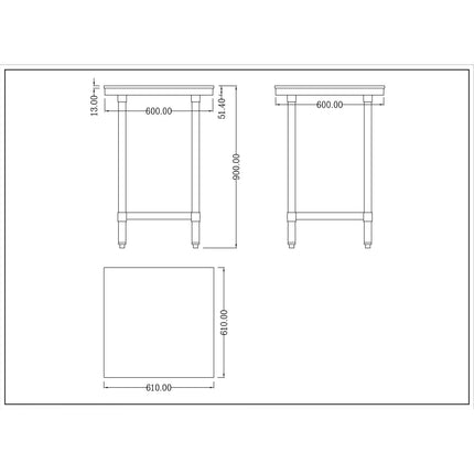 Commercial Stainless Steel Cutting Board Table 600x600x900mm |  Wtc60602 G