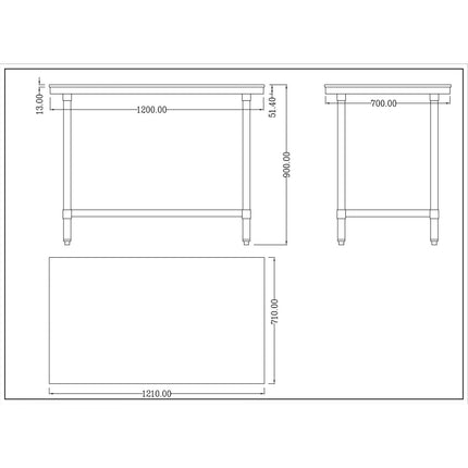 Chopping Board Table Stainless 1200x700x900mm |  Wtc701202 G
