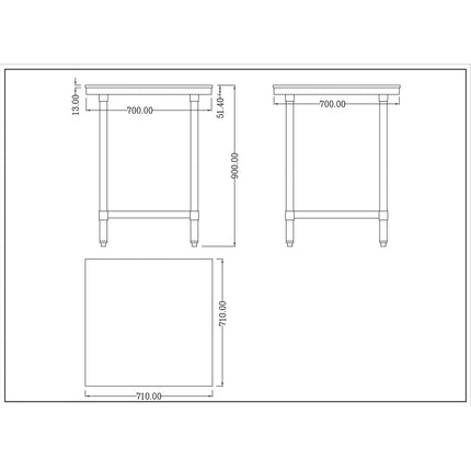 Chopping Board Table Stainless Steel 700x700x900mm |  Wtc70702 G