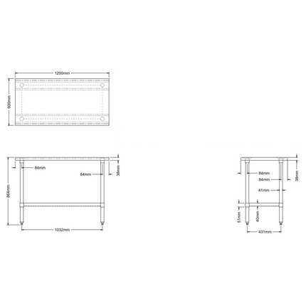 Commercial Work Table Stainless Steel Bottom Shelf 1200x600x900mm |  Wtg600 X1200