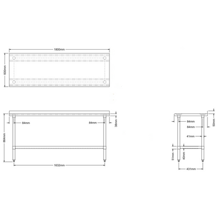 Commercial Work Table Stainless Steel Rear Upstand Bottom Shelf 1800x600x900mm |  Wtg600 X180050 R