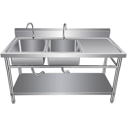 Commercial Sink Stainless Steel 1400x600x850mm 2 Bowls Left Splashback Undershelf |  Wudbs14060 Left
