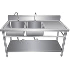 Commercial Sink Stainless Steel 1400x600x850mm 2 Bowls Left Splashback Undershelf |  Wudbs14060 Left
