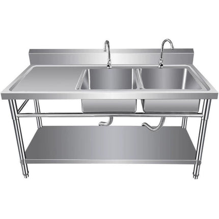 Commercial Sink Stainless Steel 1400x600x850mm 2 Bowls Right Splashback Undershelf |  Wudbs14060 Right