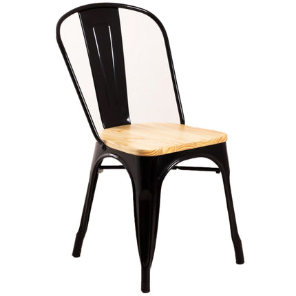 Bistro Dining Chair With Wooden Seat Steel Black Indoors |  Ww60 B